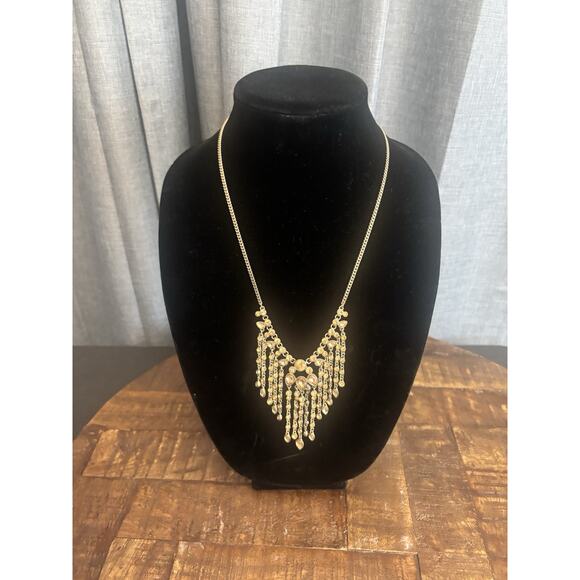 Givenchy Gold Tone & Crystal Waterfall Necklace - 21" Adjustable - Picture 9 of 16